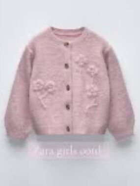 Zara Girl Blush Floral Knit Cardigan Toddler 3T